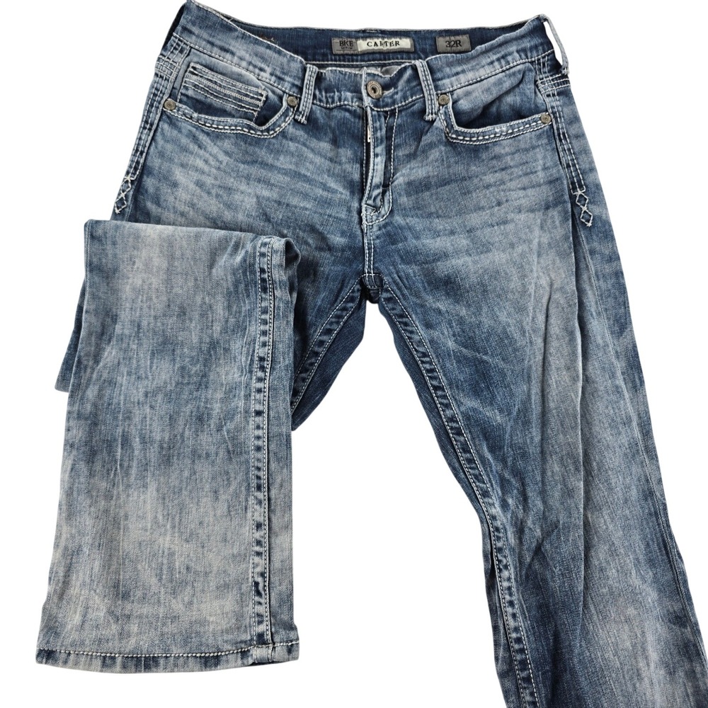BKE Carter Jeans Mens 32R Blue Acid Wash Straight Leg Stretch Denim ABM20145